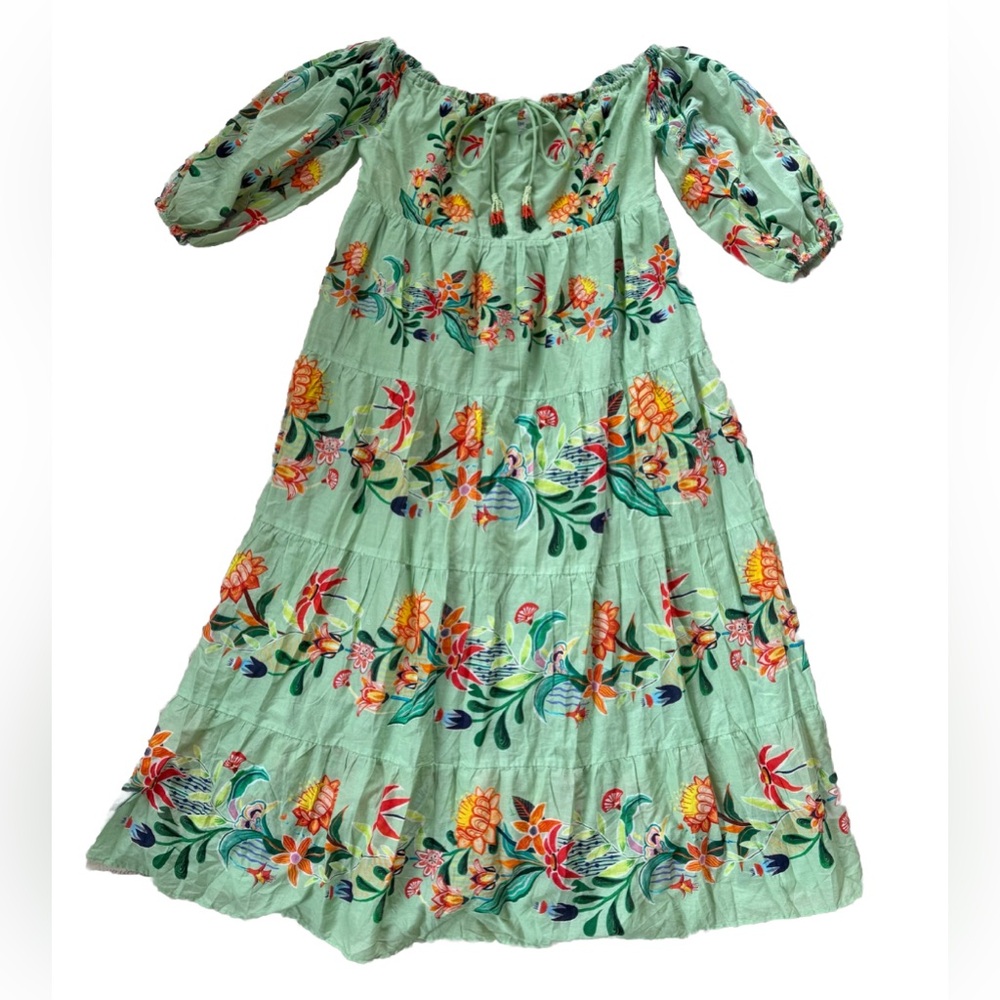 NWT Farm Rio x Anthropologie Off The Shoulder Tiered Floral Midi Dress - Picture 4 of 9